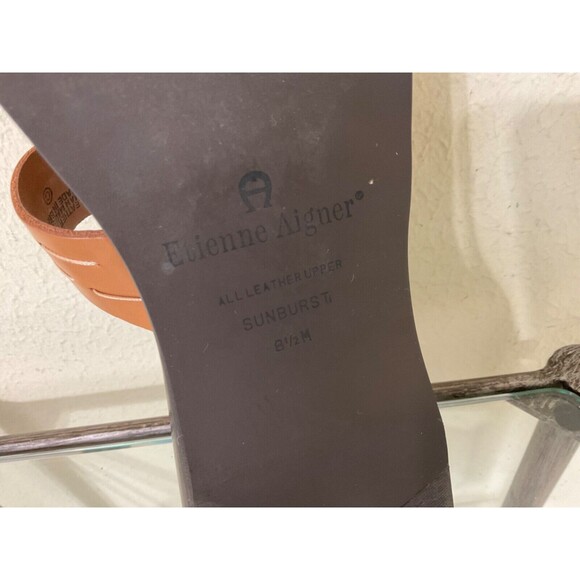 Etienne Aigner Leather Sandals women’s size 8.5 Tan Wedge Heel Slides - Picture 8 of 11